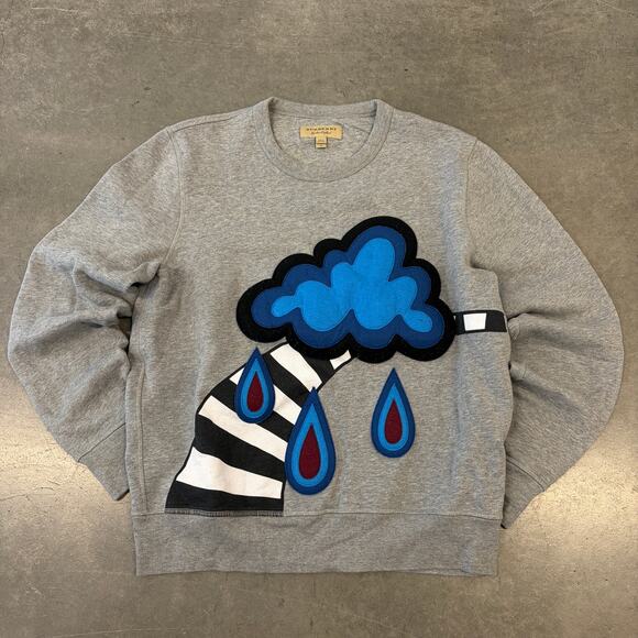 Vintage Sweaters - Vintage Y2k Burberry London Rainy Cloud Grey Crewneck Embroidered Sweater Medium